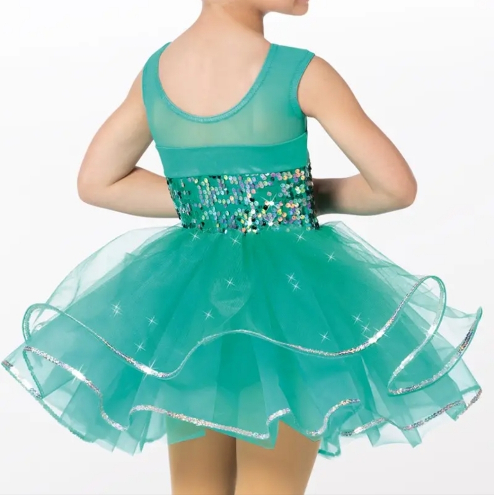 Weissman Girls Blue/Green Sequin Ballet Dance Costume - Picture 3 of 15
